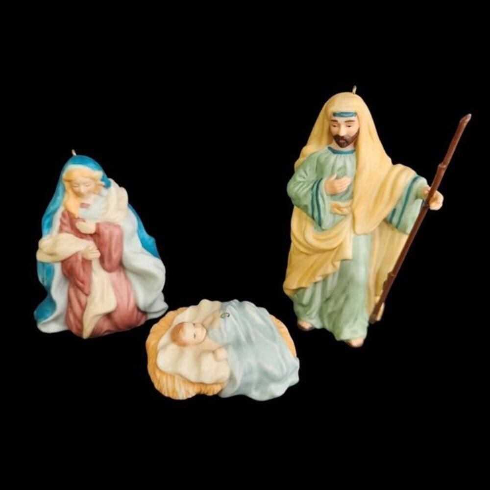 Hallmark‎ Ornament The Holy Family Blessed Nativity Coll 3 Pc Set Porcelain Vtg